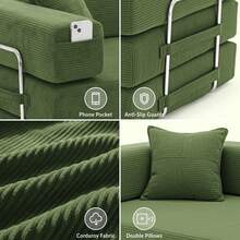 2-Seater Foldable Sofa Bed, 62'' Convertible Sleeper Sofa, Spring Folding Floor Couch With With Pillow Back Support Armrest, 4-In-1 Futon Sofa Bed For Living Room - Green - View 5