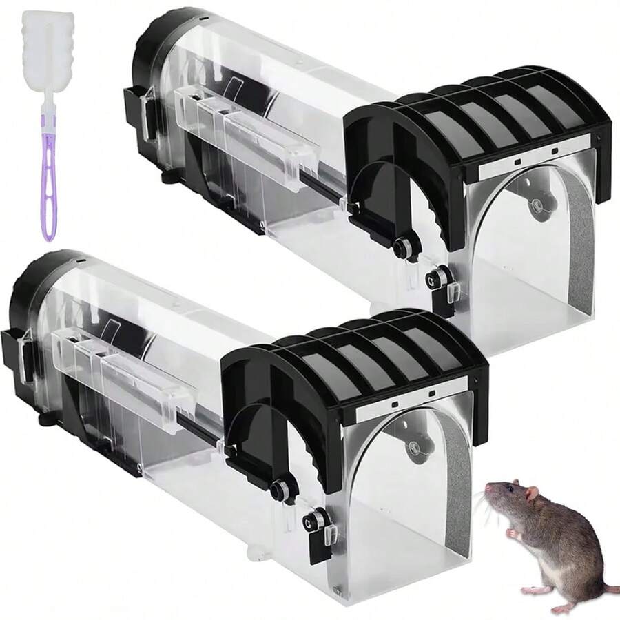 2pcs Mouse Trap, Plastic Household Mouse-Catching Wonder – Rodent Control Tool For Kitchens, Dining Rooms, Warehouses And Basements, Humane Live Catch Mouse Traps - 2Pcs - View 1