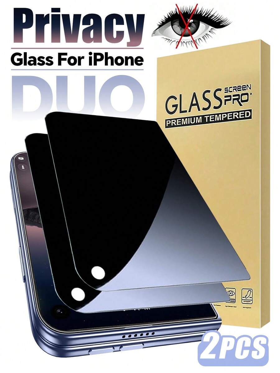 2pcs Privacy Tempered Glass Screen Protector, Compatible With IPhone, Anti-Peeping, 9H Hardness, Case Friendly, Anti-Scratch, Bubble-Free, Easy Installation (Phone Accessories) - Black - View 1