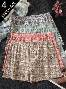 4pcs Men's Printed Boxer Briefs, Casual Home Shorts, Comfortable Breathable Elastic Fabric Underwear - Multicolor - View 1