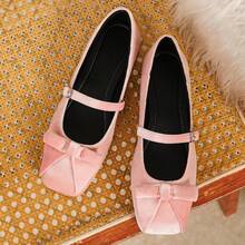 Women's Velvet Mary Jane Flat Shoes With Square Toe, Buckle Strap, Comfortable Plus Size Elegant Flat Shoes For Spring And Autumn - Pink - View 5