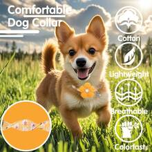 1pc Floral Dog Collar With 3D Flower Charm And Detachable Bell - Suitable For Small Dogs And Cats, Pink & White Pattern Soft Adjustable Polyester Pet Collar, Cute Pet Accessory - Multicolor - View 6