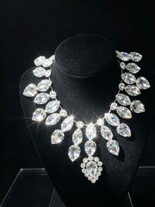 Women's Sparkling Glass Rhinestone Pendant Necklace, Large Jewelry Rhinestone Crystal Wedding Stage Accessory - Multicolor - View 7