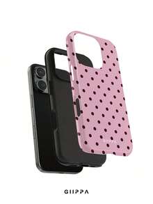 GIIPPA 1件淡粉色底棕色波點設計手機殼，附腕帶，適用於Phone17 Pro Max，相容Phone16 Pro Max、15 Pro Max、14 Pro Max，韓系高端時尚趣味手機殼，適合11/12/13/14/15/16 Pro Max Plus，男女皆宜的優雅設計，聖誕節、情人節、復活節、婚禮季與生日送女友的完美禮物 - 粉色 - 查看 4