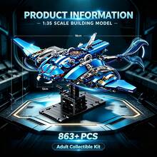 Mechanical Stingray Assembly Set, 863+ Pieces 1:35 Scale Adult Collector Model Kit, Movable Wings And Tail, Suitable As Gift For Halloween, Christmas, Thanksgiving And Birthday For Hobby Collectors - Blue - View 5