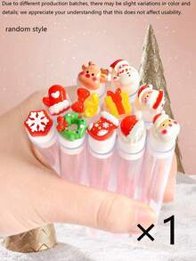 10pcs/1pc Christmas Eyelash Brushes – Suitable For Lash Extensions; Festive Eye Beauty Tools; Small Gifts For Christmas Parties; Reusable, Portable Eyebrow Brushes; Stocking Stuffers Featuring Santa And Snowflake Designs. - Multicolor - View 9