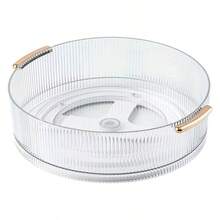 1pc 360° Rotatable Lazy Susan Fridge Organizer Tray, Vertical Striped Storage Turntable With Gold Handles For Refrigerator, Kitchen Cabinet, Pantry - View 6