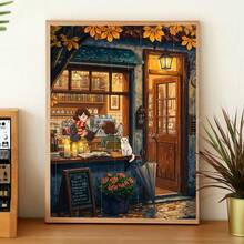 1PC DIY 5D Diamond Painting Kit Coffee Shop Pattern - Round Full Drill Art Mosaic Craft, Home Wall Decor, Unframed - No Frame - View 3