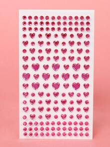 1pc Multi-Grain Rose Red Heart 3D Faux Rhinestone Face Decor Stickers, DIY Festival Gift, Music Festival Party Makeup Ball Hair Face Body Decoration - Pink - View 5