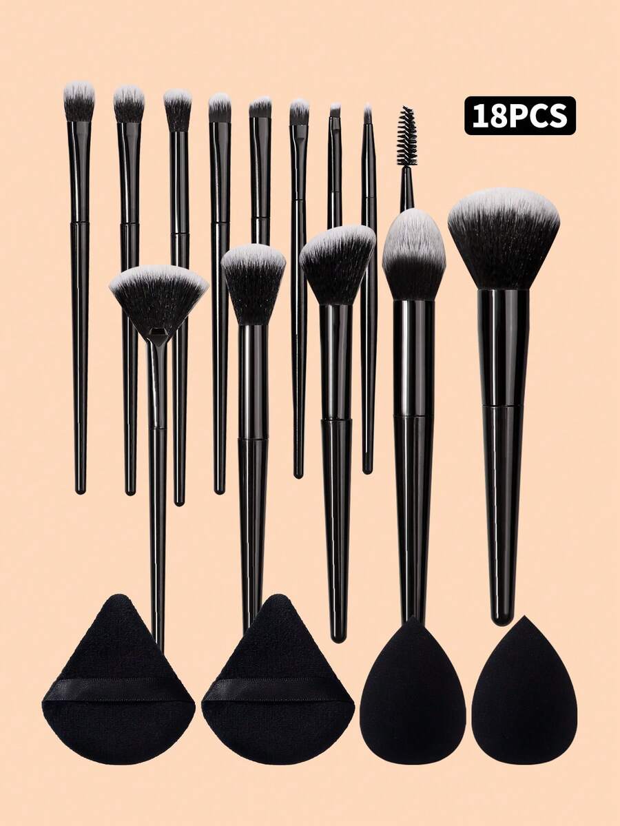 18Pcs Makeup Brush Set With,Full Face Cosmetic Tool For Foundation Blush Eyeshadow,Flawless Blending For Beginners