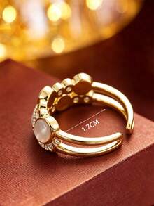 1pc Vintage Round Combination Design Exquisite Women's Open Ring, Luxury Fashion Adjustable Finger Ring, Daily & Evening Wear Accessory, Gift Jewelry - Open Ring - View 6