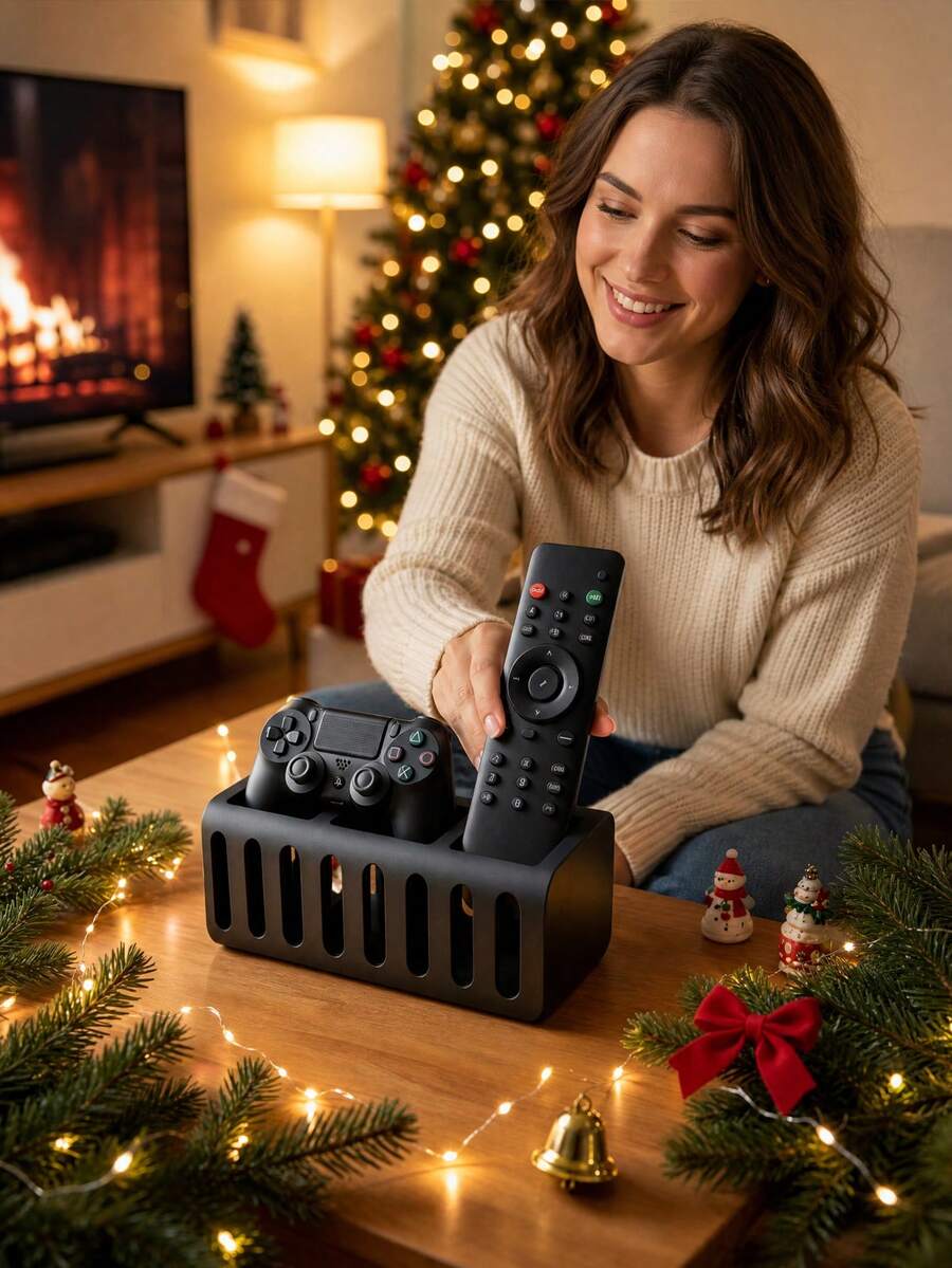 1pc 3-Slot Remote Control Storage Box, Game Controller Storage Stand, Multi-Functional Storage Box, Suitable For Home Storage, Home Decor, Bedroom Decor, Living Room Coffee Table, Bedroom Nightstand, Office Desk Use, Practical Desktop Storage Rack, Back To School, Halloween, Christmas Best Gift Choice For Friends, Essential Storage Item For Slouchy People - Multicolor - View 1
