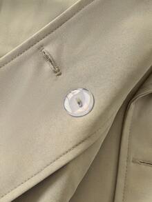 Plus Size Old Money Style Plus Size Friendly Short Trench Coat, Belted Double-Breasted Lightweight Spring/Autumn Jacket - Khaki - View 7