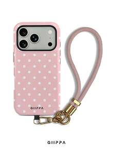 GIIPPA 1件淡粉色背景白色波點圖案設計手機殼+手鍊，適用於Phone17 Pro Max，相容Phone16 Pro Max、15 Pro Max、14 Pro Max，韓系高端時尚趣味手機殼，適合11/12/13/14/15/16 Pro Max Plus，優雅設計男女皆宜，聖誕節、情人節、復活節、婚禮季與生日送女友的完美禮物 - 淺粉色 - 查看 1