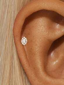 EleRunis 1pc 925 Sterling Silver Exquisite Marquise Flat Back Cartilage Earring, Suitable For Ear Piercing, Ear Cartilage, Ear Helix, Threaded Dangle Nose Stud, Delicate Jewelry, Suitable For Daily Wear And Party - Gold - View 22