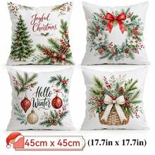 4pcs/1pc Christmas Wreath & Bow Pattern Pillow Covers, Single-Sided Printed Pillow Covers, Suitable For Living Room, Bedroom, Home Decor, All-Season Pillow Covers - Multicolor - View 16