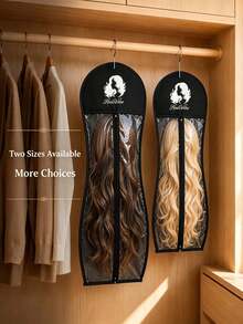 1pcMinimalist Style Non-Woven Fabric Wig Storage Bag, With Clear Transparent Window And Zipper Closure, Hanging Design For Wig Protection And Organization, Wig Dust Cover Pouch, Ideal For Bedroom Closet, Salon Use In All Seasons - Multicolor - View 3
