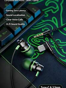 Gaming Headset With L-Shaped Plug, Convenient Use, Cool Color, Metal Ear Shell, Premium Texture, Suitable For Music, Learning, Work, Leisure And Multiple Occasions, With Microphone, Great Gift - View 8