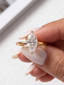 1件莫桑鑽戒指 經典款 2CT 6爪馬眼形戒指，適合女性訂婚與婚禮 - 金色 - 查看 5