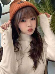 Women's Semi-High Neck Base Layer Sweater, Autumn/Winter - Apricot - View 4