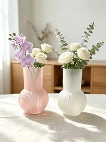 1pc Vertical Stripe Semi-Transparent Vase, Round Bulbous Shape, Soft Pink And White Dual Color Options, Transparent Texture, Stable Bottom Anti-Tip, Living Room Bedroom Desktop Soft Decor, Atmospheric Home Ornament, Exquisite Gift Item - Translucent - View 4