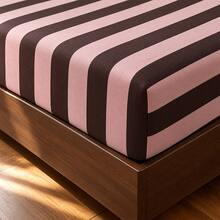3pcs Pink & Black Vertical Striped Fitted Sheet Set, Vintage Minimalist Style Microfiber Material Rectangular Fitted Sheet, Elastic Full Wrap Design Anti-Slip & Non-Shift, Soft Skin-Friendly Breathable Wear-Resistant Bedding Set, Suitable For Daily Use, Autumn/Winter Home Decor, Christmas Atmosphere - Multicolor 1 - View 5