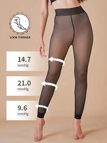 200g Autumn/Winter Black Sheer Thermal Lined Tight Leggings, High Elasticity Warm Tights With Graduated Compression, Non-Slip And Anti-Snag - Multicolor - View 4