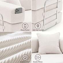 2-Seater Foldable Sofa Bed, 62'' Convertible Sleeper Sofa, Spring Folding Floor Couch With With Pillow Back Support Armrest, 4-In-1 Futon Sofa Bed For Living Room - White - View 5