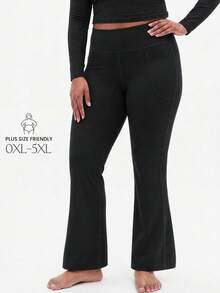 SUPEKYKO Plus Size Women's High Waist Pocket Flare Yoga Pants, Wide Leg Yoga Pants, Loose Casual Shaping Workout Leggings Suitable For Fitness - Black - View 6