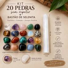 Kit 20 Pedras + Selenita - Cristais Naturais, Ametista, Turmalina,Quartzo Rosa, Agata,Pirita - Multicolorido - Visão 4