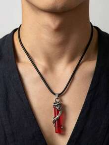 1pc Vintage Simple Dragon Pillar Pendant Necklace For Men - Antique Silver - View 8