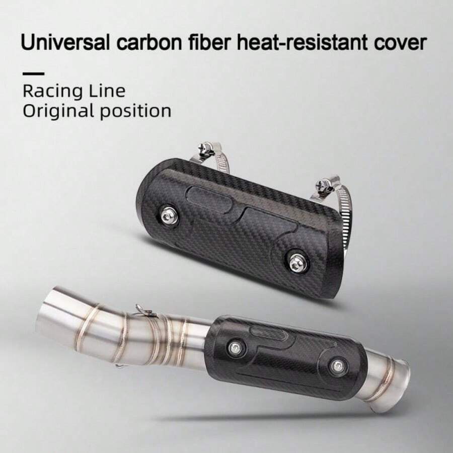 Universal Motorcycle Exhaust Pipe Carbon Fiber Heat-Resistant Anti-Scald Cover, Includes Accessory Kit, Easy Installation, Compatible With Multiple Models - Carbon Fiber Twill - View 1