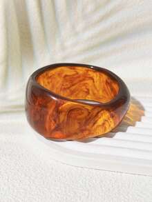 Wide Amber Resin Bracelet With Brown-Red And Orange Natural Texture, Translucent Warm Glossy Fashion Accessory, Vintage Mosaic Style, Thoughtful Gift For Women - Coffee Brown - View 7