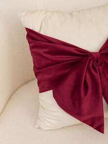 1pc Red Christmas Bow Cushion Cover, Suitable For Indoor Decoration, Christmas Decoration, All-Season Cushion Cover, Without Insert - Off-white - View 5