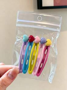 5pcs Women's Sweet Heart Decor Hair Clips, Solid Color BB Barrettes Cute Candy Color Snap Hair Pins Daily Hair Accessories Set - Multicolor - View 3
