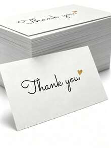 50pcs White Thank You Cards With Heartfelt Gratitude, Simple Script Thank You Note Cards, Small Business Package Insert Appreciation Greeting Cards For Online Retailers - Heart Thank You Card - View 2