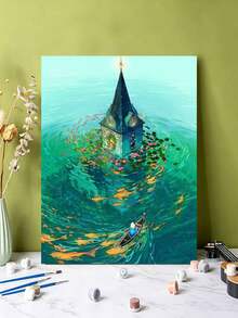 DIY Sunken Church With Koi Fish (Frameless Or Framed 8x12 / 16x20 Inches) Paint By Numbers Kit(Acrylic) Arts & Crafts For Adult Beginners, Home Wall Decor, And Holiday Gifts - Sets - View 5