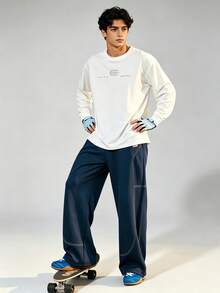 veidoorn Men's Long-Sleeve T-Shirt, New Simple Letter-Print Top ,Unisex For Working Out, Running, Sports, Daily Wear - White - View 6