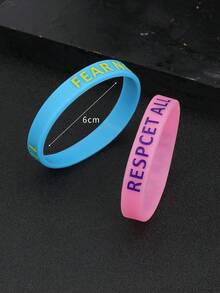 2pcs/Set RESPCET ALL+FEAR NONE Inspirational Sports Silicone Wristbands For Men - Pink + Blue - View 3