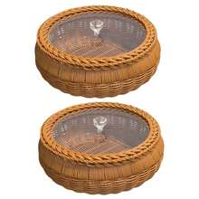 2 Pack Clear Lid Storage Baskets, Round Woven Plastic For Pantry Organization - Brown - View 1