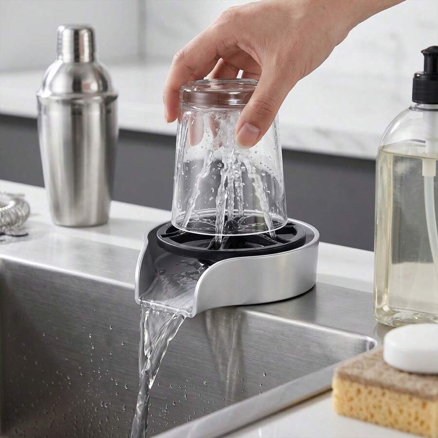 YUNRUX Silver ABS 304 Stainless Steel Rotating Cup Washer 2 In 1 Sink Mounted Glass Cleaner For Kitchen Bar - Silver - View 1
