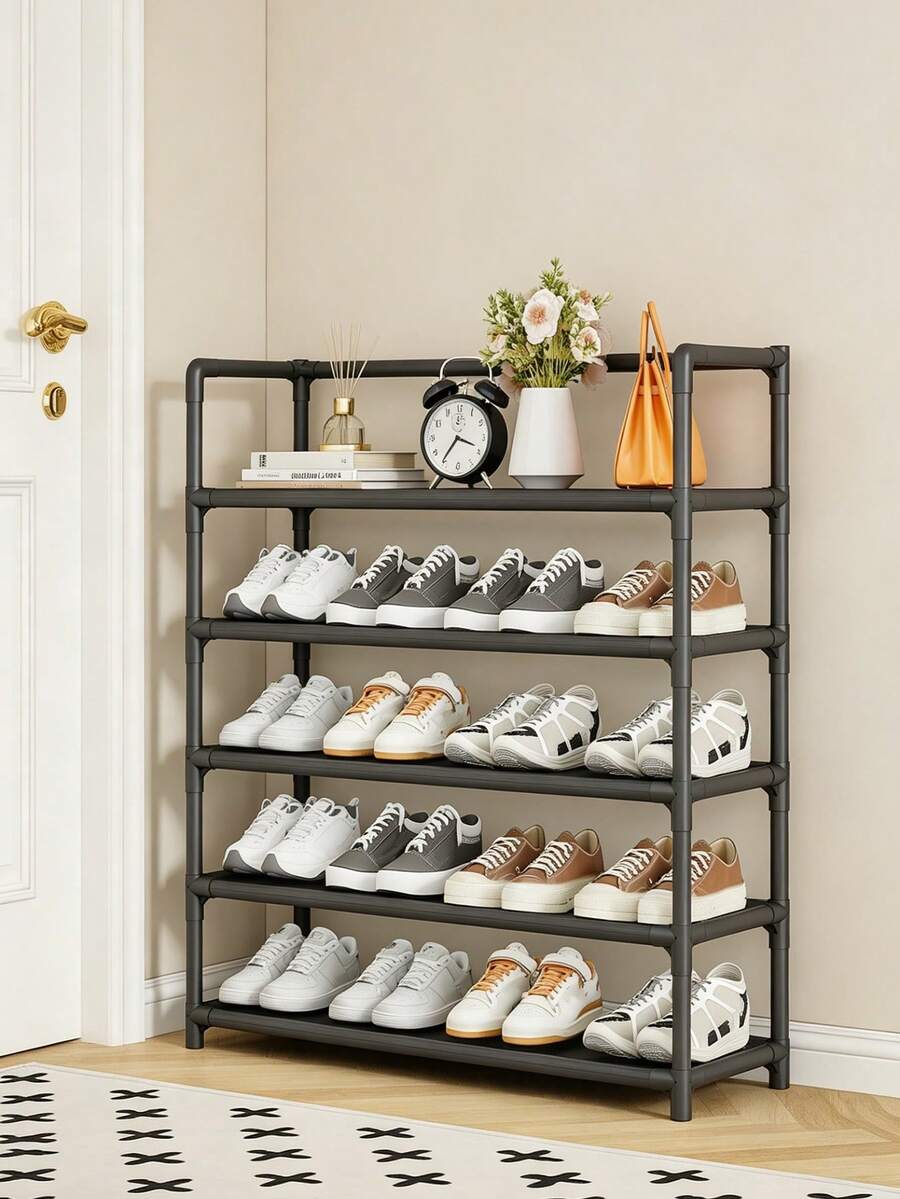 5-Tier Metal Shoe Rack, Freestanding Shoe Storage Organizer, Multi-Layer Shoe Shelf For Entryway Hallway, Sturdy Frame Shoe Holder, Portable Assembly Shoe Stand For Home Bedroom Closet, Holds Sneakers, Sandals, Boots And Handbags - Black - View 1