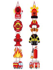1/2/4 Sets Firefighter Birthday Paper Door Couplets, Vibrant Fire Truck & Firefighter Rescue Design, Durable Paper Material, Suitable For Birthday, Anniversary, Party, Home Decor, Room Decoration - Charm - View 2