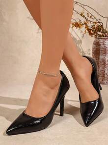 Elegant Pointed Toe Stiletto High Heels Pumps, Versatile For All Seasons, Suitable For Business, Party, Wedding, Nightclub - Black - View 5