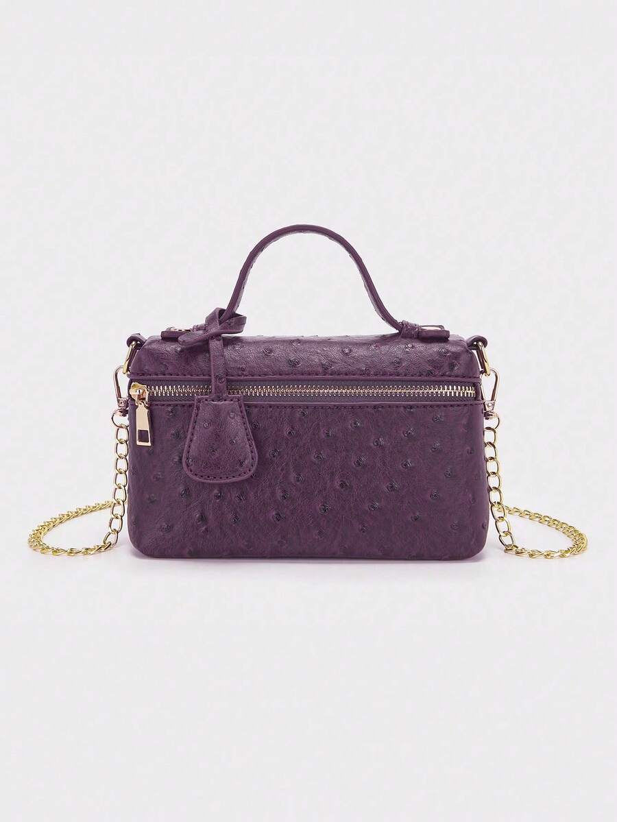 1pc PU Leather Stone/Ostrich/Snake Textured Elegant Lady's Box-Shaped Makeup Bag/Handbag , Purple