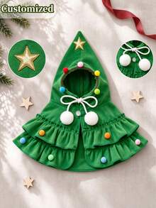 Personalized Christmas Tree Pet Shawl, Customized Embroidered Holiday Outfit, Suitable For Cats And Dogs, Red And Green Holiday Design, Perfect For Christmas Parties And Small Pets - Multicolor - View 8