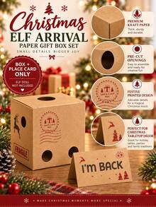 2pcs Christmas Elf Arrival Box Set, Paper Gift Box & "I'm Back" Place Card Only, Christmas Fairy Arrival Decoration, Holiday Surprise Box, Christmas Eve Activity Prop, Mantel Tabletop Home Party Decor, Doll Not Included - Multicolor - View 7