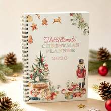 1pc A5 Holiday Planner Notebook, Spiral Xmas Organizer For Gift Tracking & Party Prep, Nutcracker & Gingerbread Print, Journal - A5 - View 1