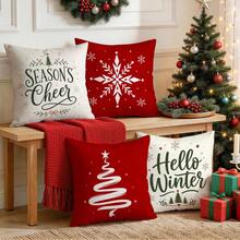 4pcs/1pc Minimalist Red Background Christmas Text Pattern Pillow Case, Single-Sided Printed Pillow Case, Suitable For Living Room Bedroom Home Decor, All Season Pillow Case - Multicolor - View 7