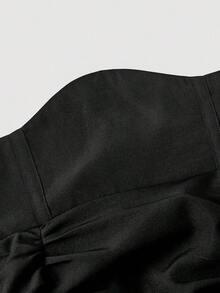MOD Falda de cintura alta con bajo asimétrico, cintura alta, pliegues en el bajo delantero, longitud ajustable, ribete de volant - Negro - Ver 11